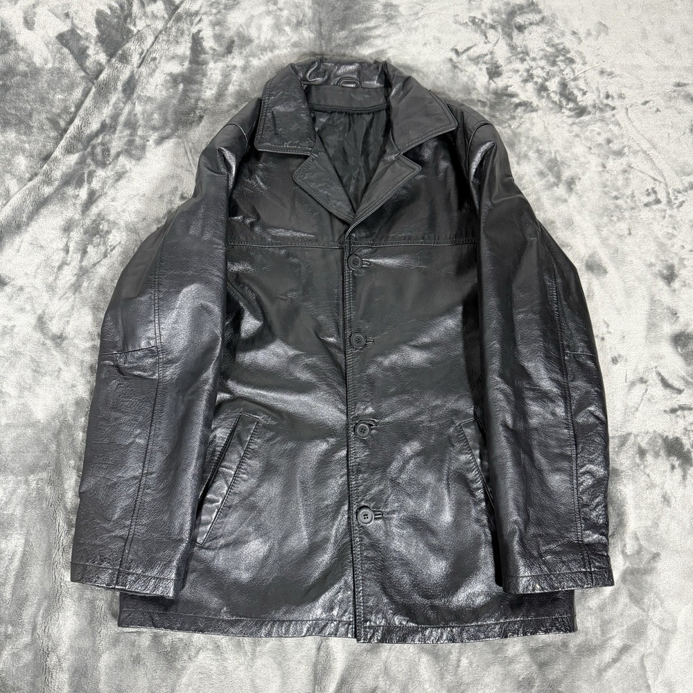 Dona Michi Genuine Leather Jacket Womens 2XL Black Blazer Car Coat 4 Button Long